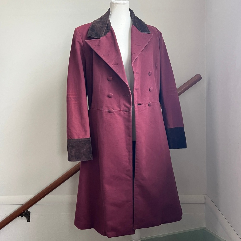 RRL Ralph Lauren Riding Coat Burgundy Velvet Trim Cotton Double Breasted Jacket
